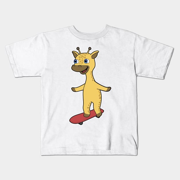 Giraffe as Skater with Skateboard Kids T-Shirt by Markus Schnabel